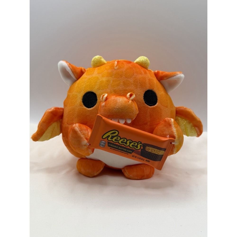 Reese's Peanut Butter Cup 5" Stuffed Dragon Plush Animal Plastic Orange White